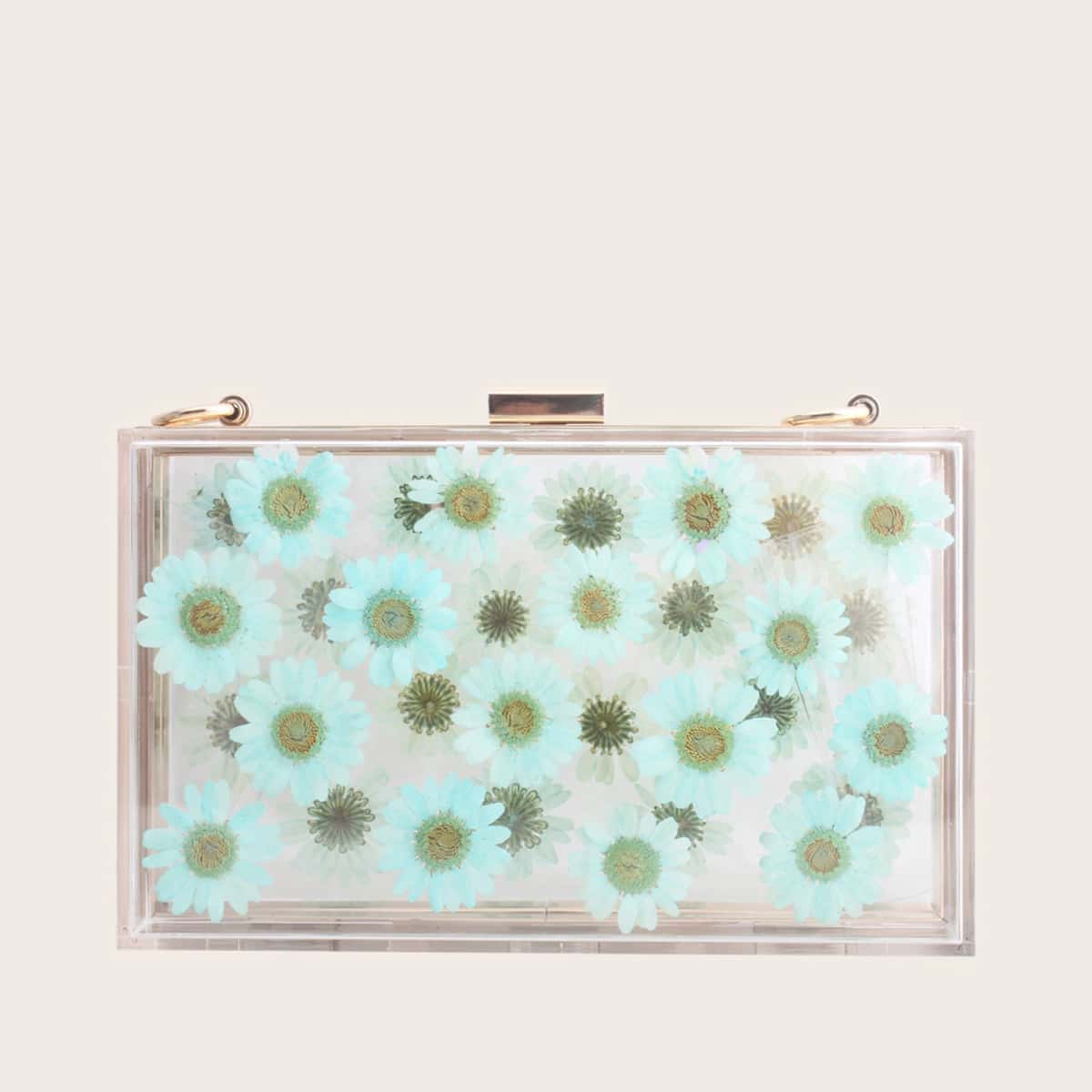 

Floral Graphic Clear Clutch Bag, Green