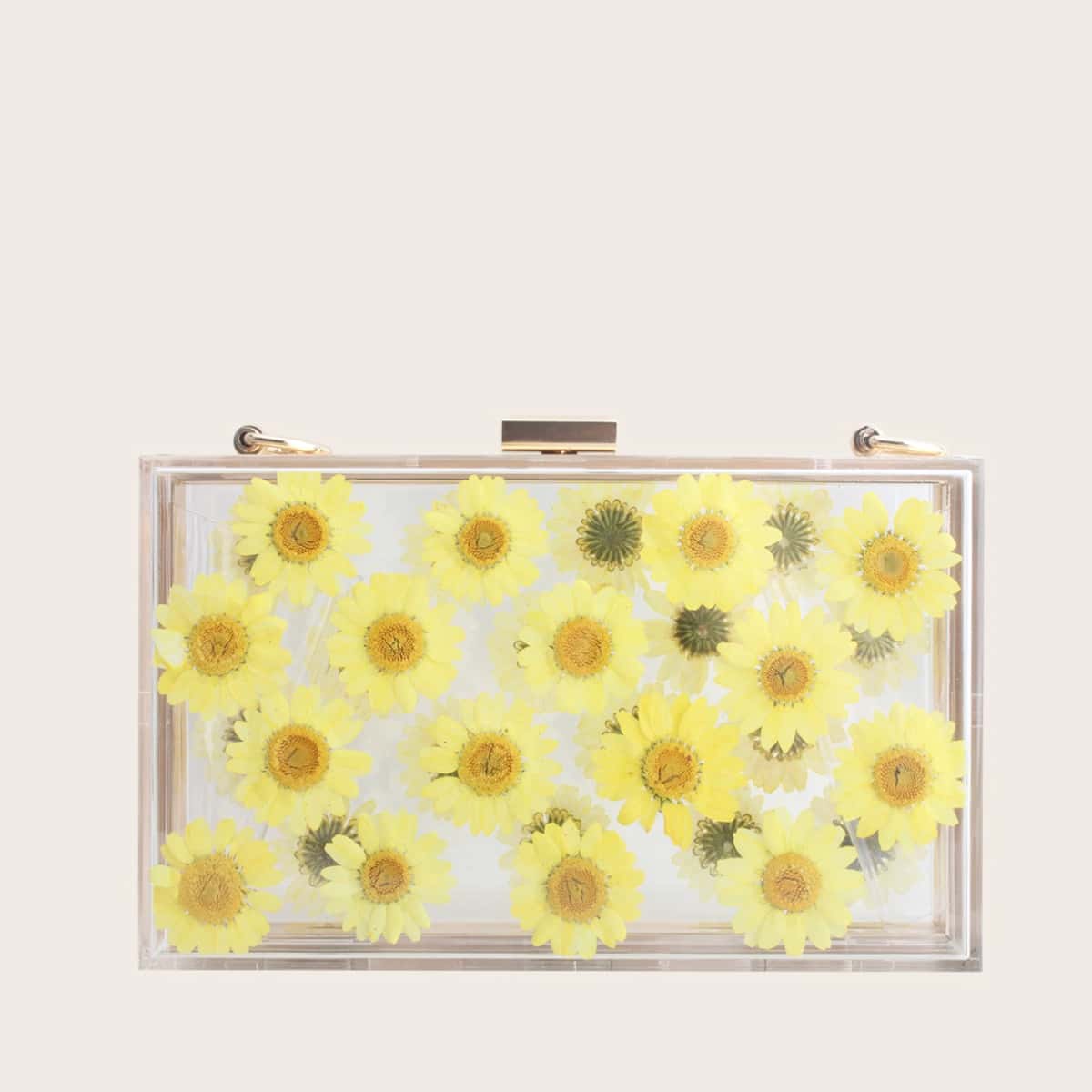 

Floral Graphic Clear Clutch Bag, Yellow