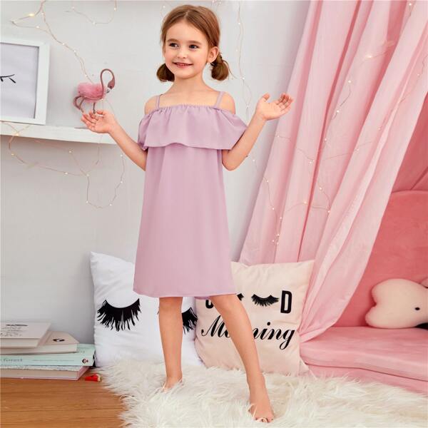 

Toddler Girls Solid Cold Shoulder Night Dress, Purple