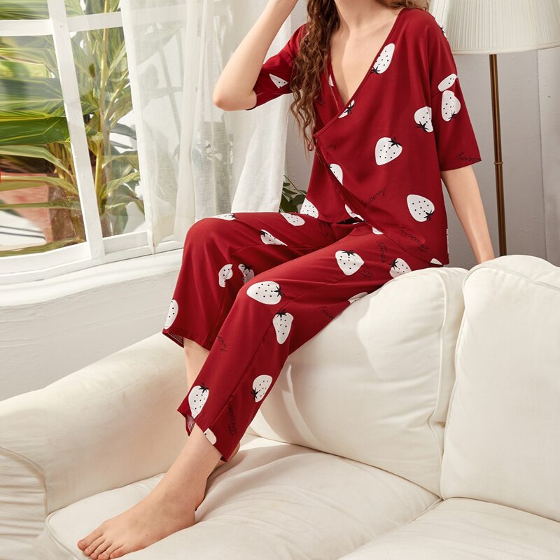 

Strawberry Print PJ Set, Burgundy