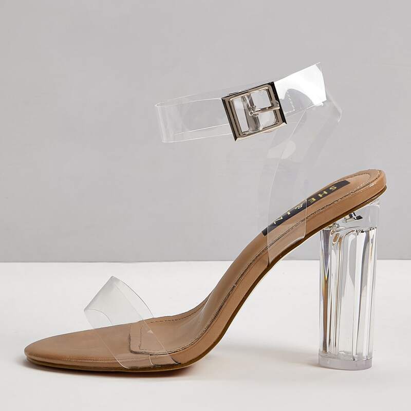 

Clear Ankle Strap Chunky Heels, White