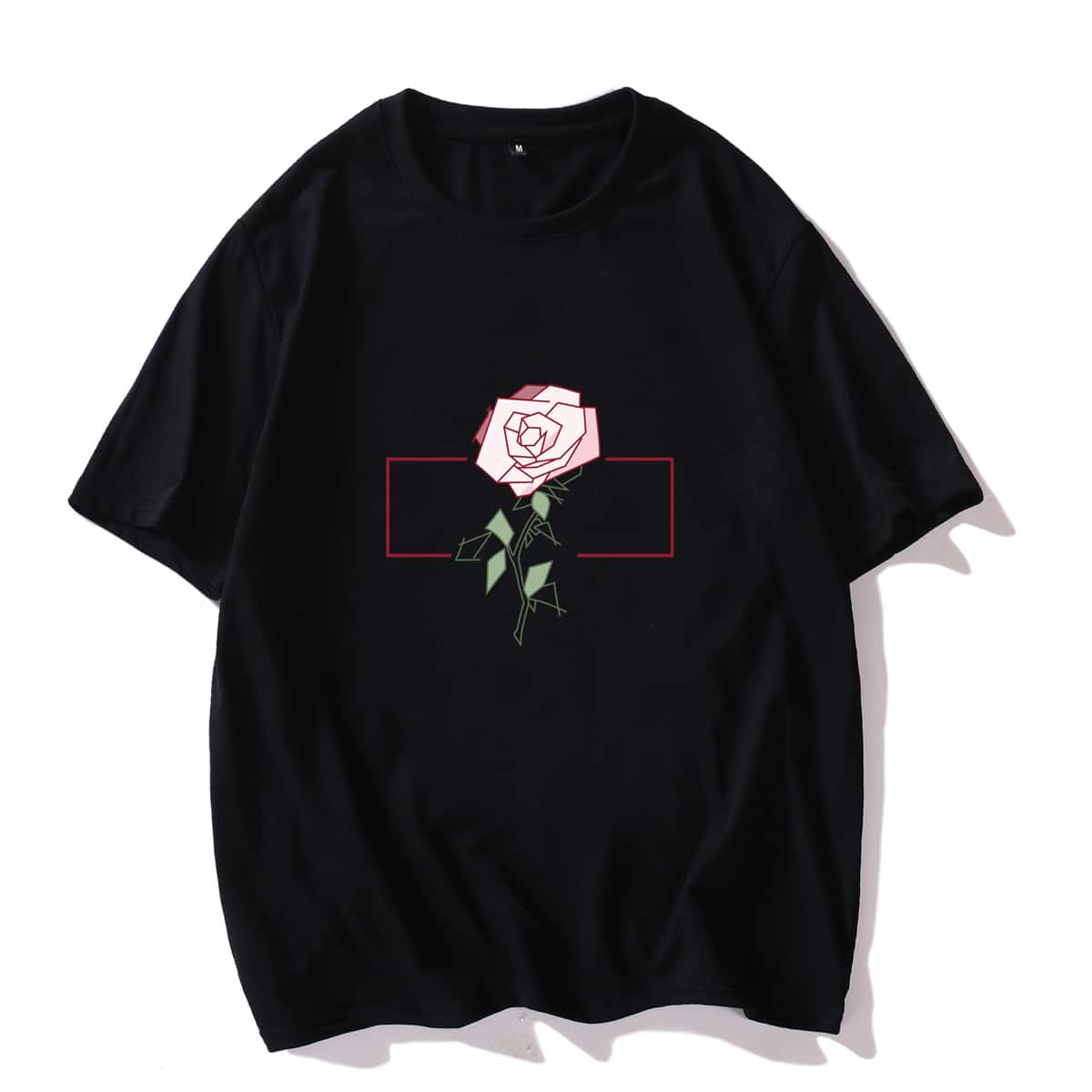 

Men Floral Print Oversized Tee, Black