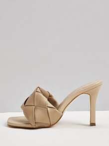 Braided Chunky Heeled Mules - Khaki - View 2