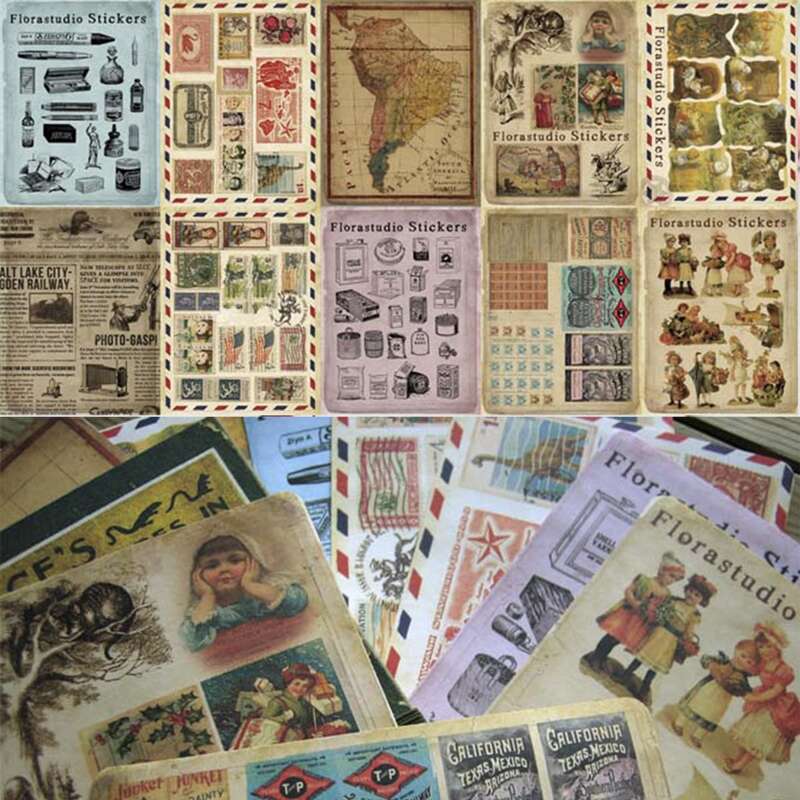 

10sheets Vintage Stamp Sticker, Multicolor