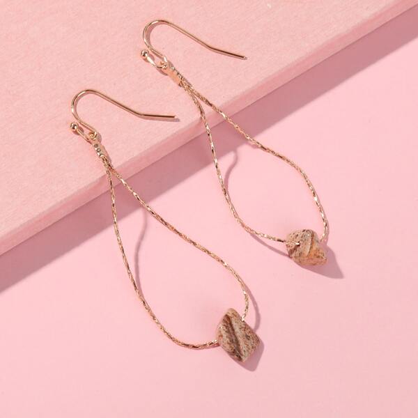 

Stone Decor Drop Earrings, Brown