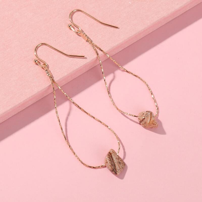 

Stone Decor Drop Earrings, Brown