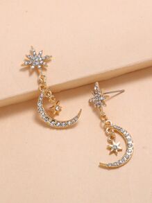 Moon Charm Drop Earrings - Yellow Gold - View 1