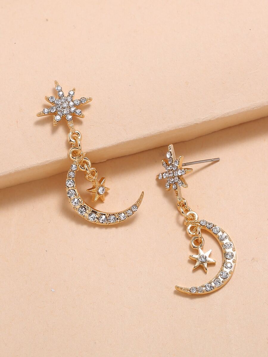 Moon Charm Drop Earrings - Yellow Gold - View 1