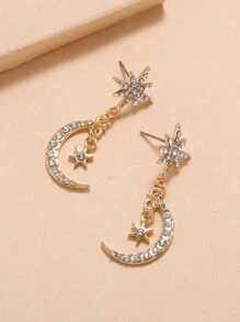 Moon Charm Drop Earrings - Yellow Gold - View 2