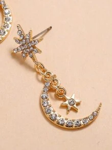 Moon Charm Drop Earrings - Yellow Gold - View 4