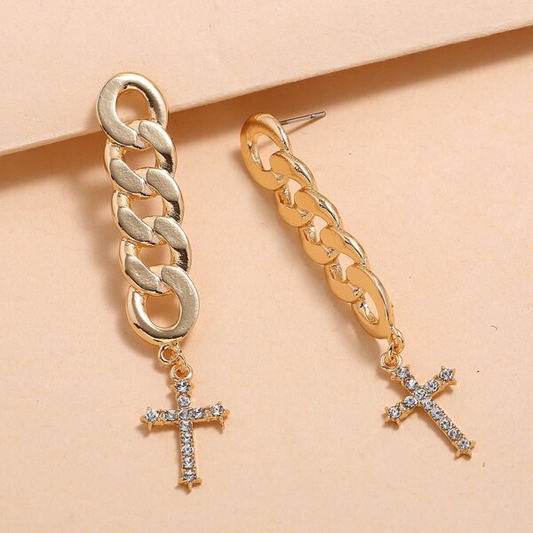 

Cross Charm Drop Earrings, Gold