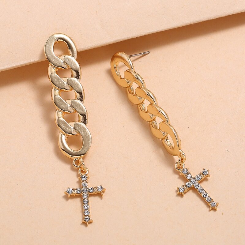 

Cross Charm Drop Earrings, Gold