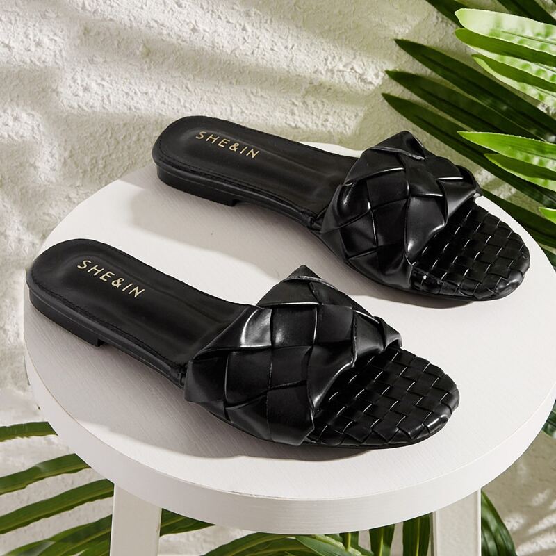 

Open Toe Braided Sliders, Black