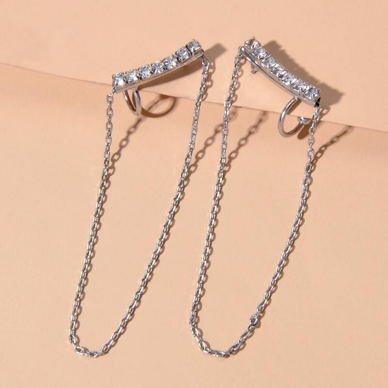 

Chain Decor Drop Earrings, Silver