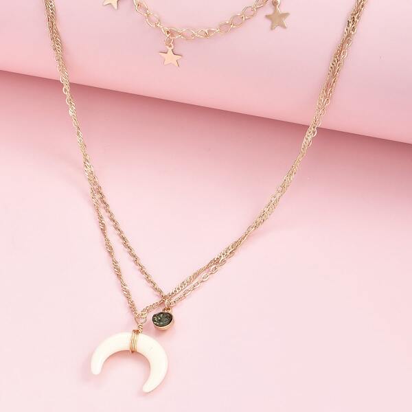 

Moon Charm Layered Necklace, Gold