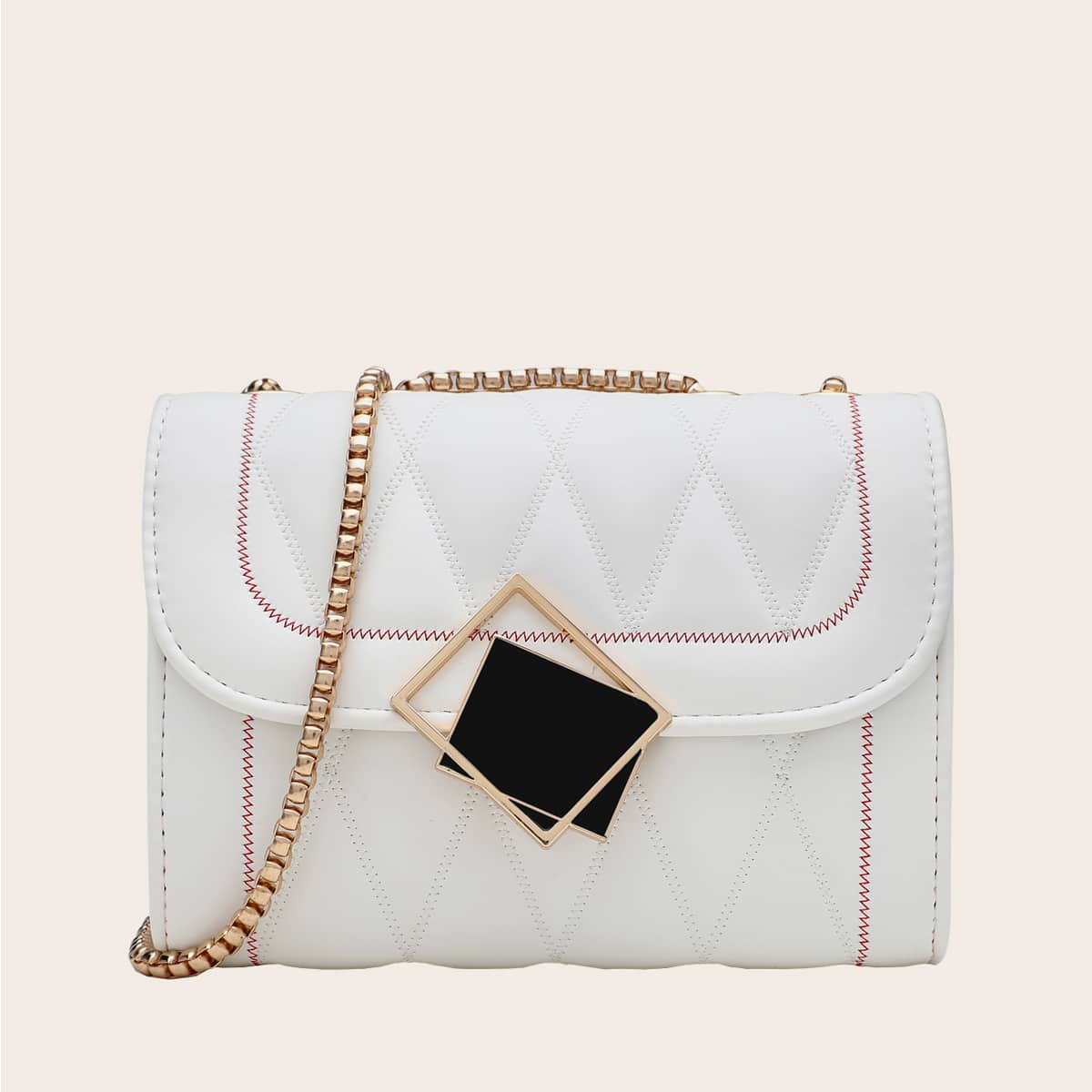 

Stitch Detail Flap Crossbody Bag, White