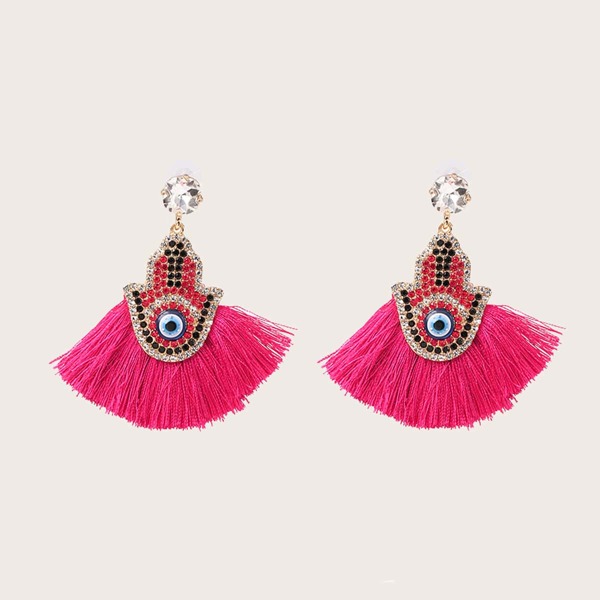 

Tassel Fan Drop Earrings, Hot pink