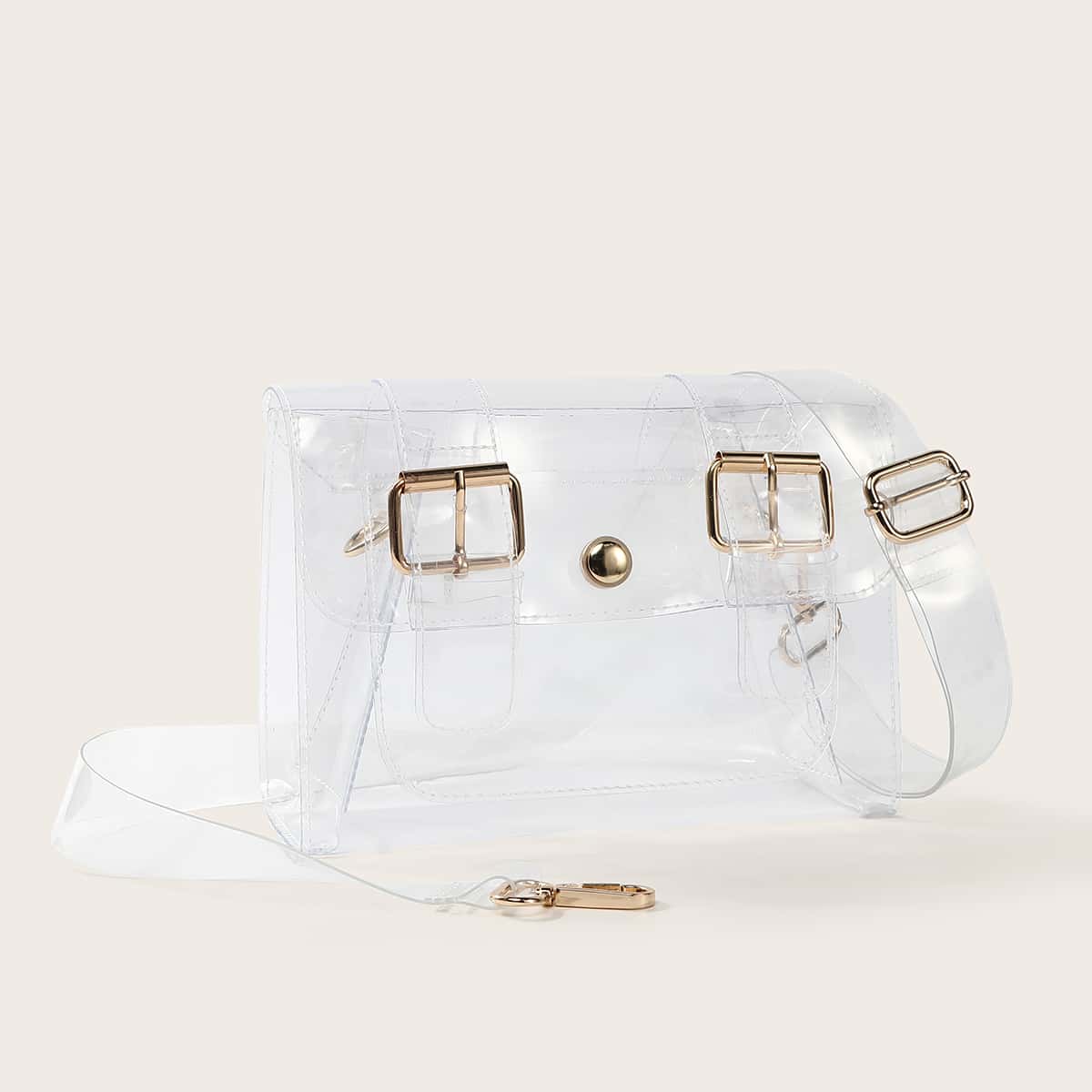 

Clear Buckle Decor Crossbody Bag