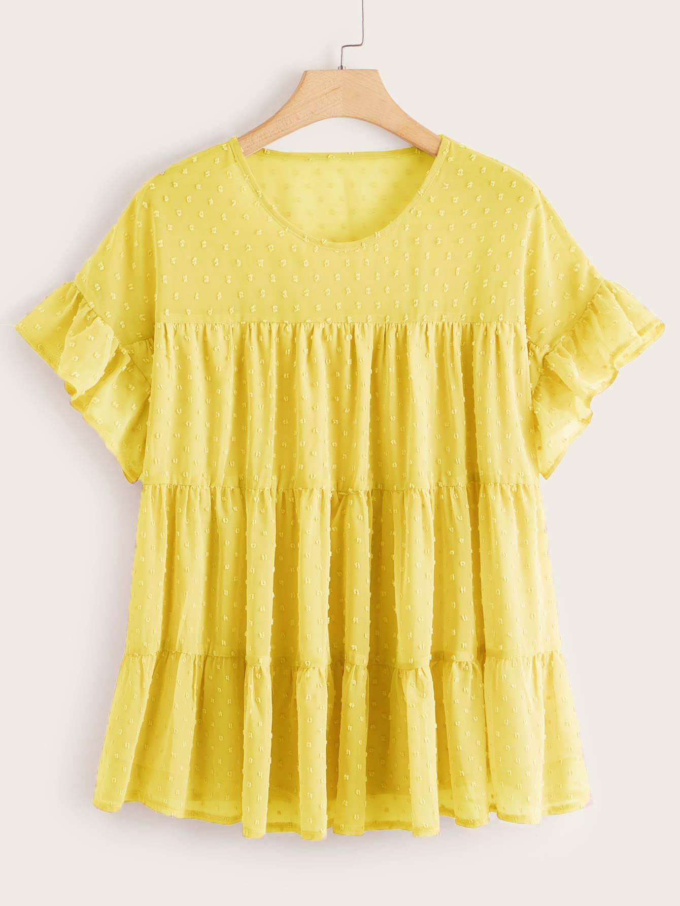 Plus Flounce Sleeve Swiss Dot Chiffon Blouse thumbnail