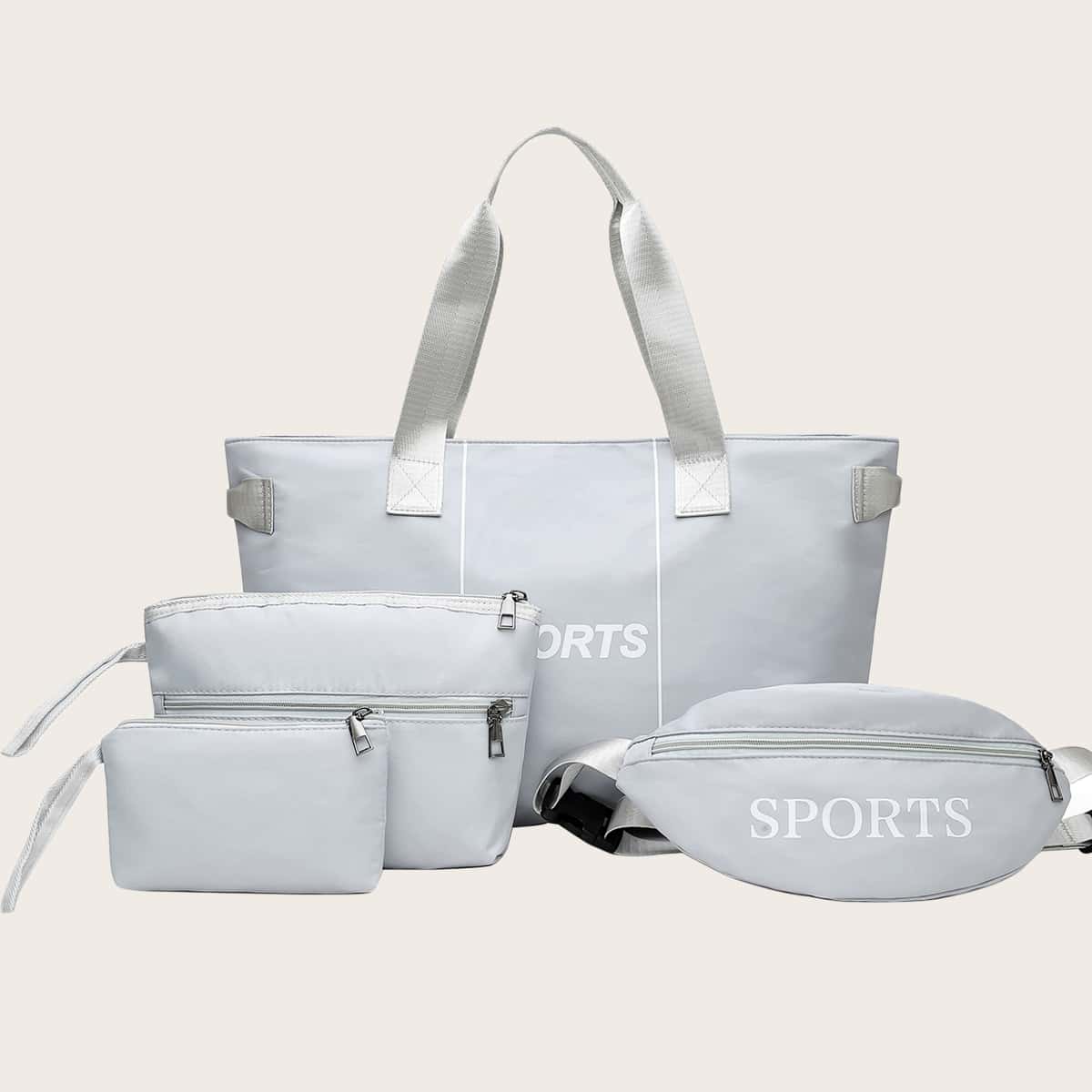 

4pcs Letter Graphic Bag Set, Grey