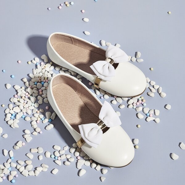 

Toddler Girls Bow Decor Slip On Flats, White