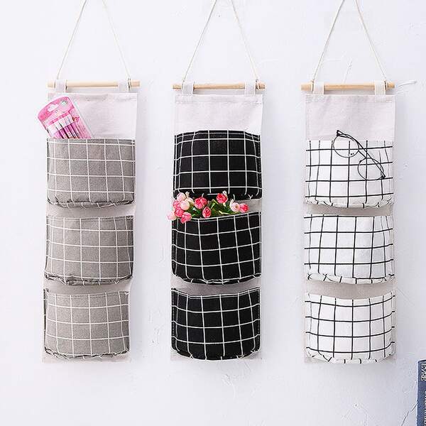 

1pc Plaid Pattern Hanging Storage Bag, Multicolor