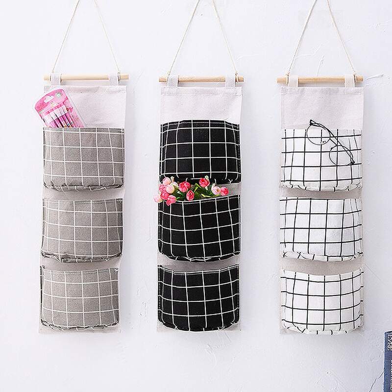 

1pc Plaid Pattern Hanging Storage Bag, Multicolor