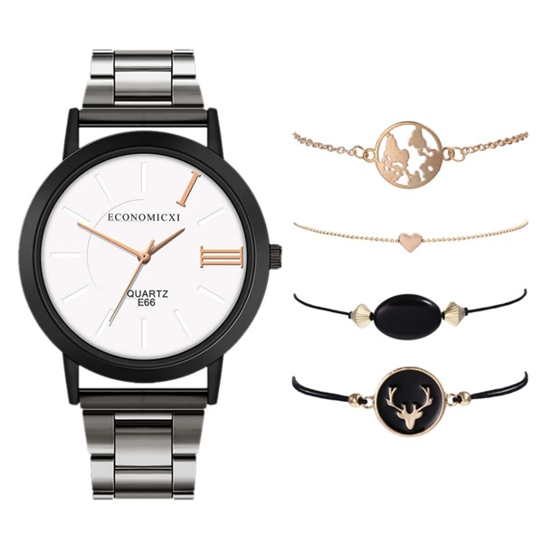 

1pc Roman Numeral Dial Watch & 4pcs Bracelet