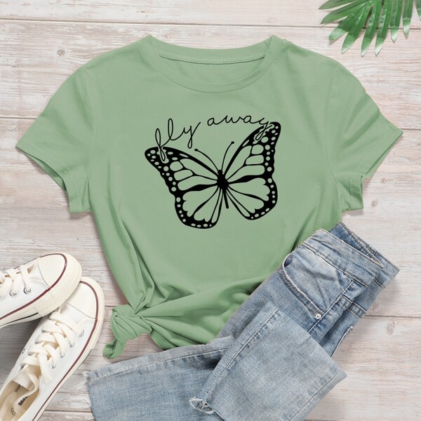 

Plus Butterfly & Letter Graphic Tee, Green
