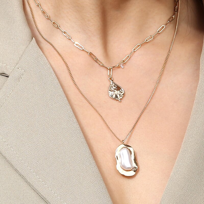 

Faux Pearl Charm Necklace, Gold