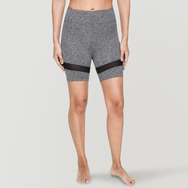 

Mesh Insert Zip Pocket Back Biker Shorts, Grey