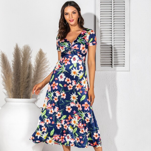 

Цветочное платье с драпировкой, Многоцветный