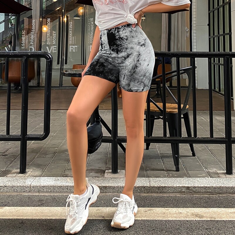 

Tie Dye High Waist Biker Shorts, Black and white