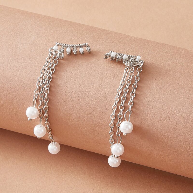 

Faux Pearl Tassel Drop Earrings, Silver