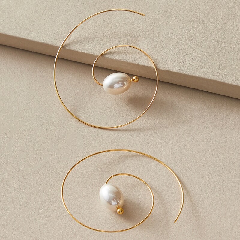 

Spiral Faux Pearl Earrings, White