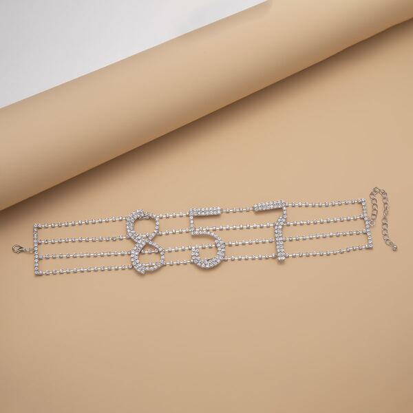 

Ожерелье цифры со стразами, Серебряные