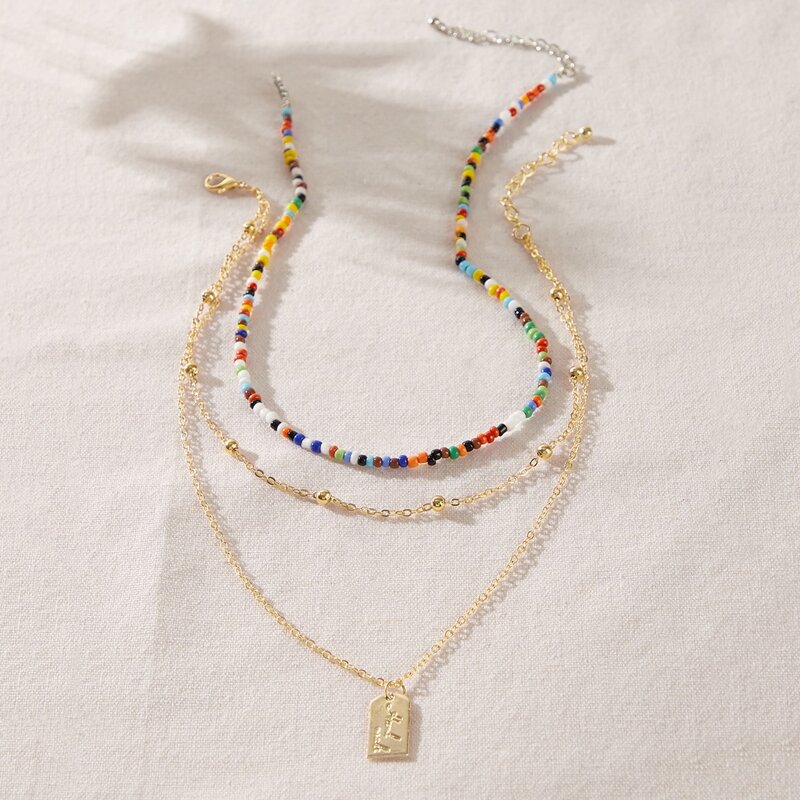 

2pcs Geometric Charm Necklace, Multicolor