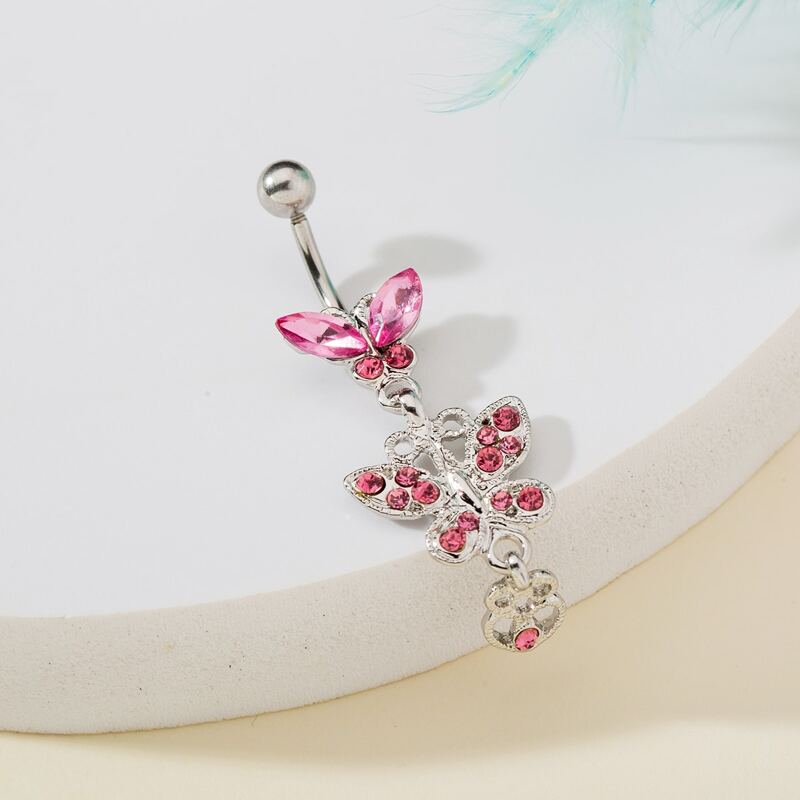 

Butterfly Charm Belly Ring, Pink