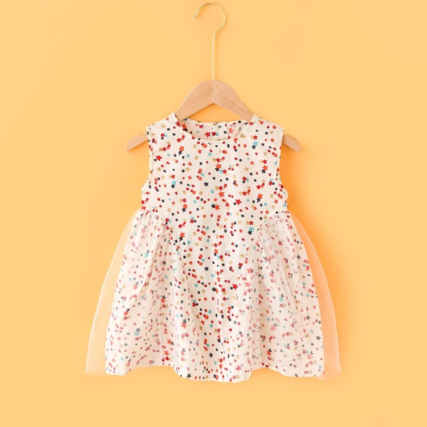 

Toddler Girls Allover Star Mesh Panel Dress, White