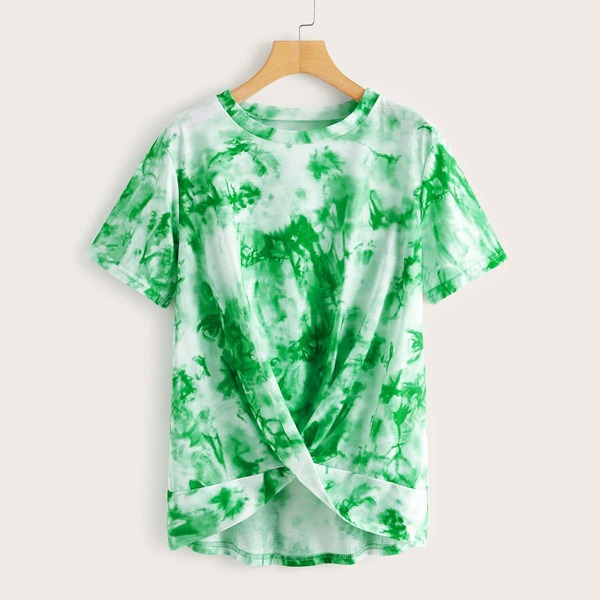 

Tie Dye Twist Hem Tee, Green