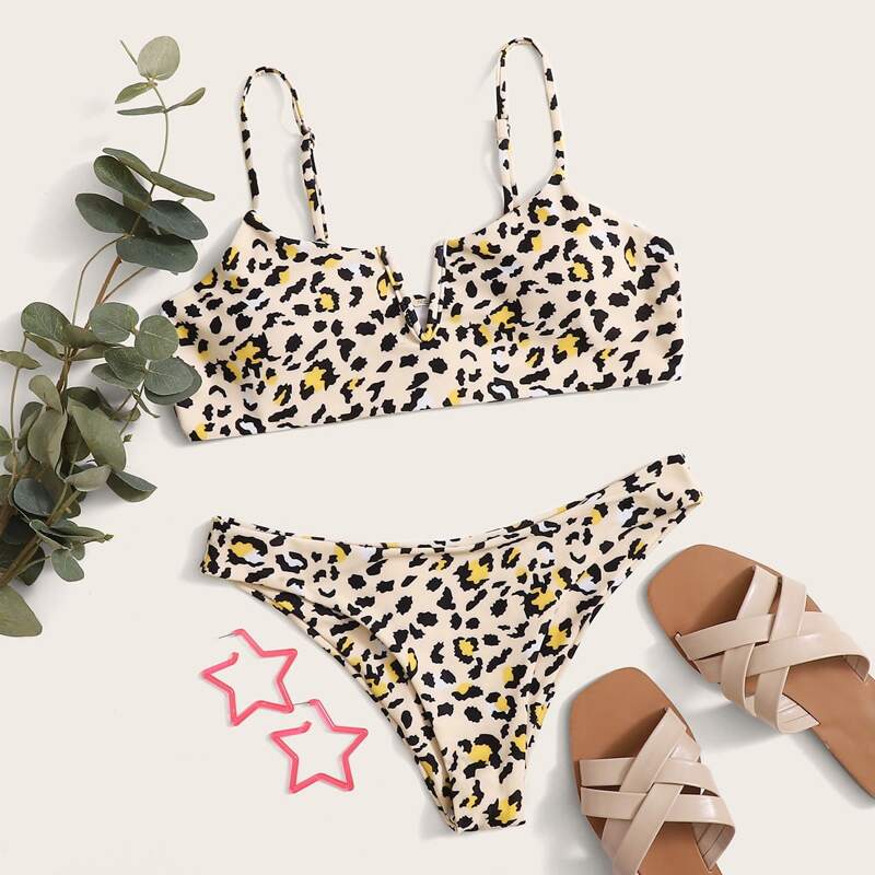 

Leopard V Wired Bikini Swimsuit, Multicolor