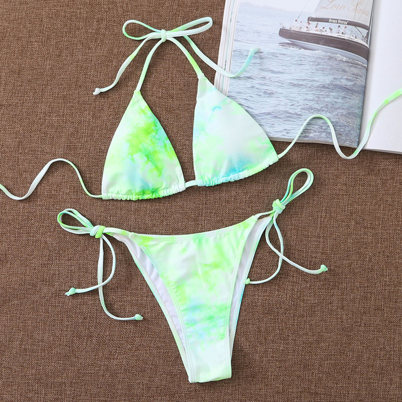 

Tie Dye Triangle Tie Side Bikini Swimsuit, Multicolor