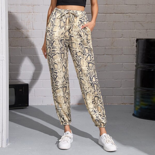 

Snakeskin Print Drawstring Carrot Pants, Multicolor