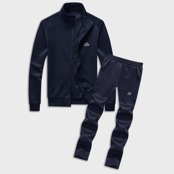 

Men Funnel Neck Letter Embroidery Jacket & Pants, Navy