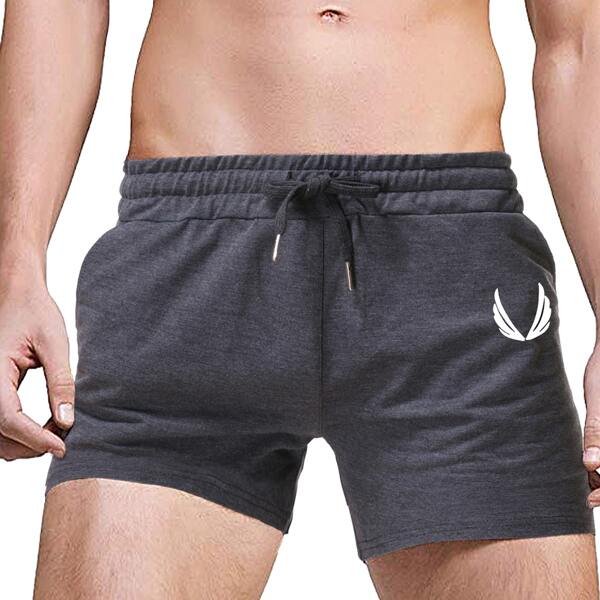 

Men Graphic Print Drawstring Waist Track Shorts, Grey
