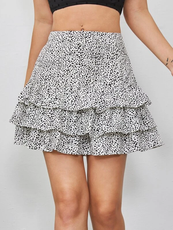 Dalmatian Print Layered Ruffle Skirt 