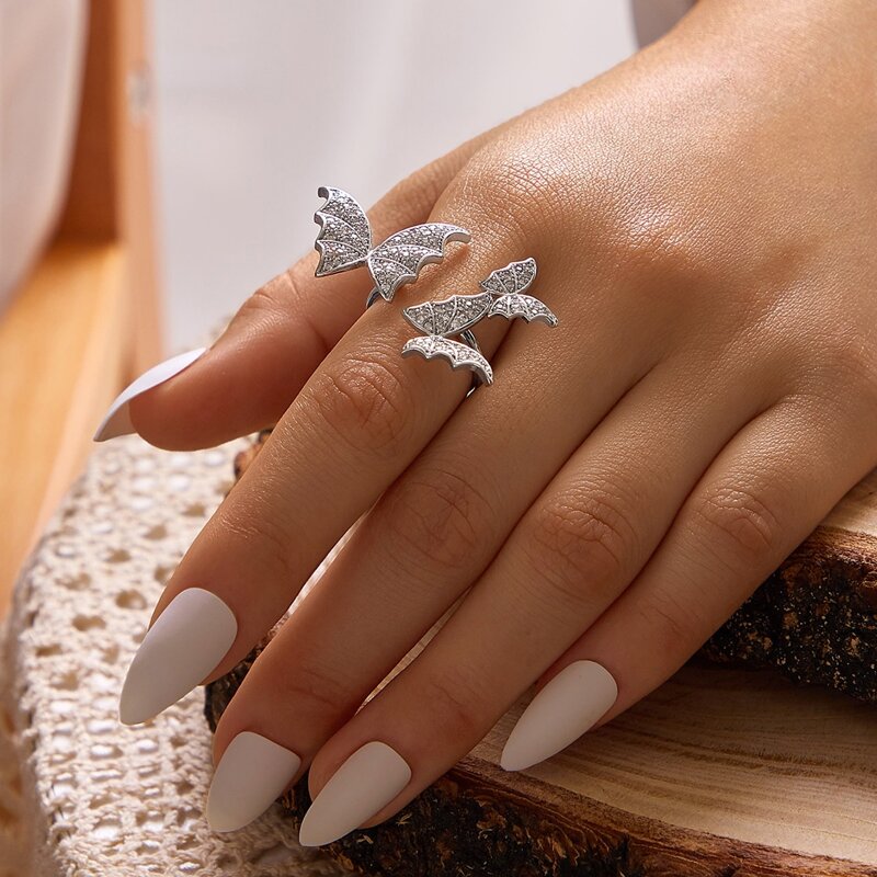 

1pc Rhinestone Decor Butterfly Decor Cuff Ring, Silver