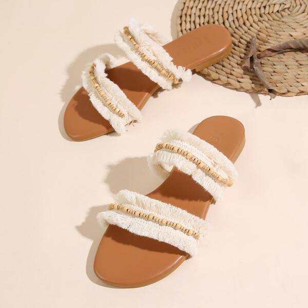 

Fringe Trim Double Band Sliders, Beige