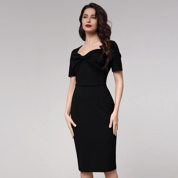 

Bow Front Sweetheart Neck Pencil Dress, Black