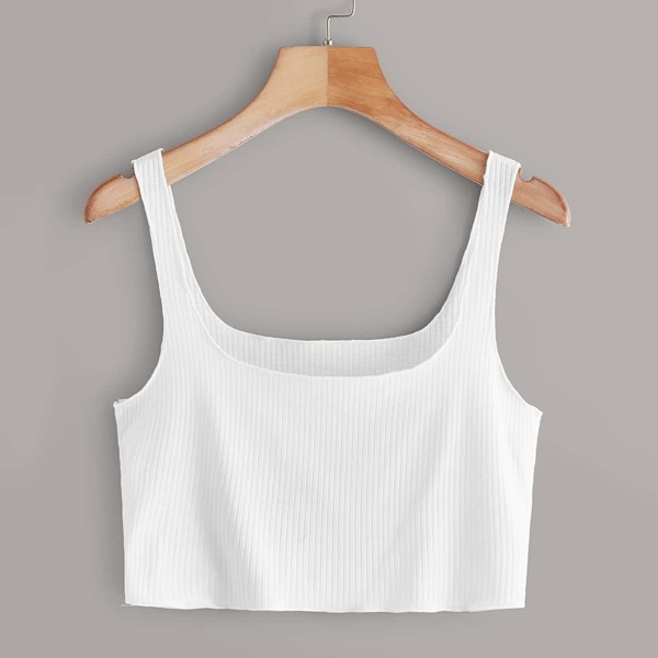 

Solid Ribbed Crop Tank Top, White